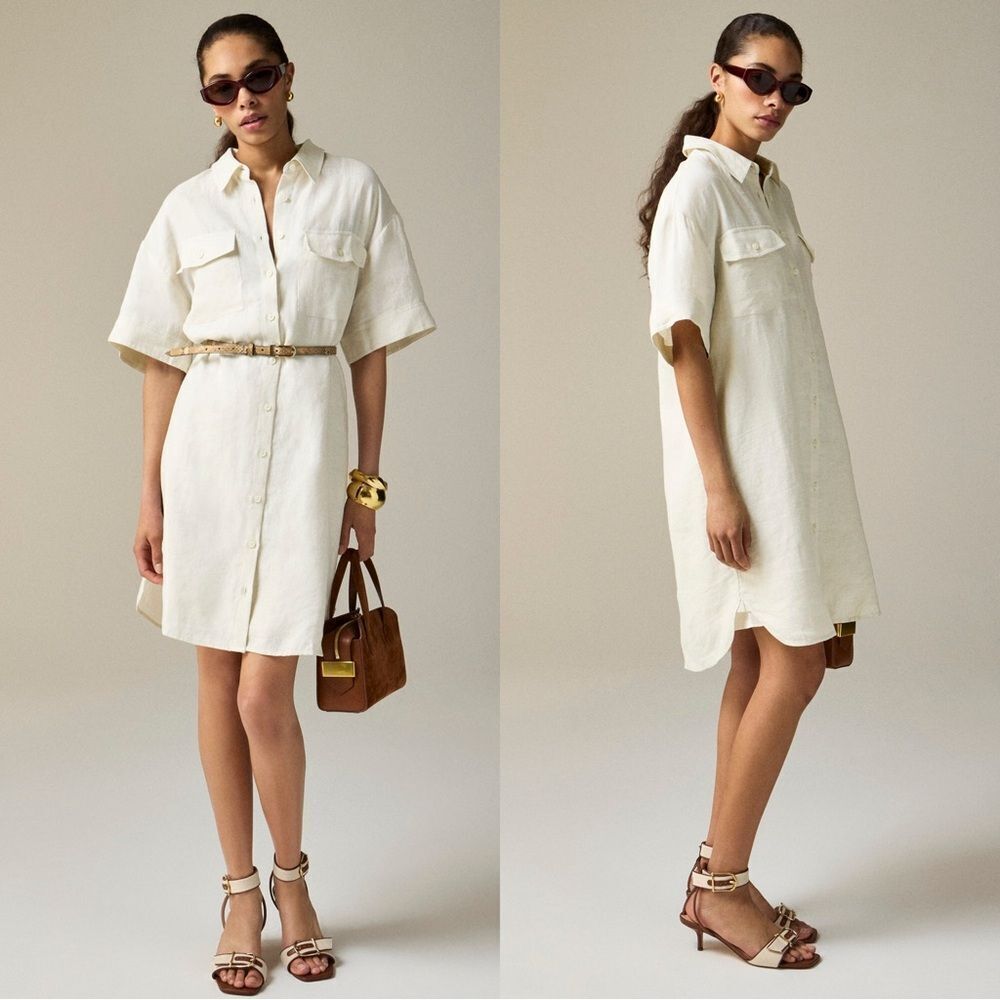 J. Crew Cream Button-Front Mini Shirt Dress